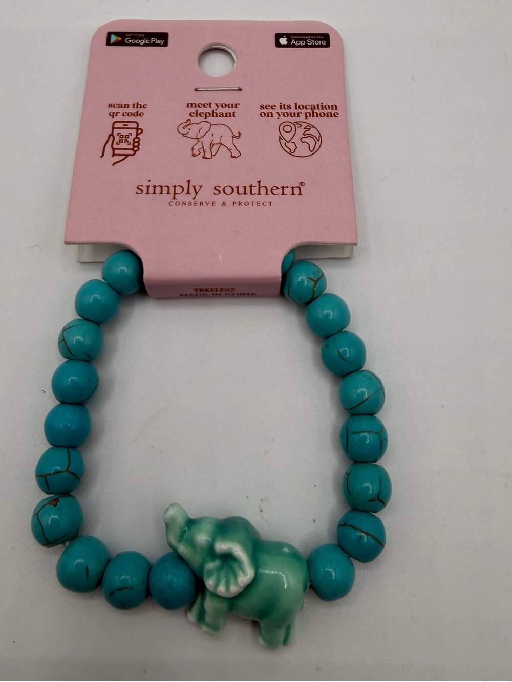 Simply Southern Elephant Tracker Bracelet Turquoise Beaded NWT QR Code